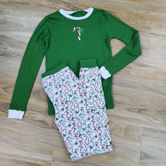 🔥Sleepyheads Green & White Candy Cane Pajama Set Youth 12 - Picture 1 of 9